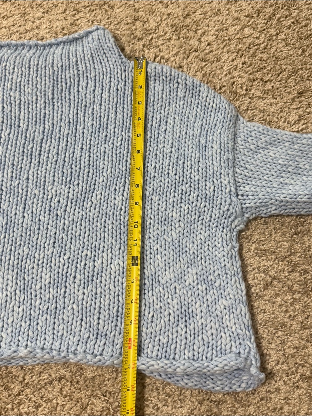 Free People Opal Rollneck Chunky Knit Sweater Cashmere Blue Cropped Pullover S/P - Picture 8 of 10